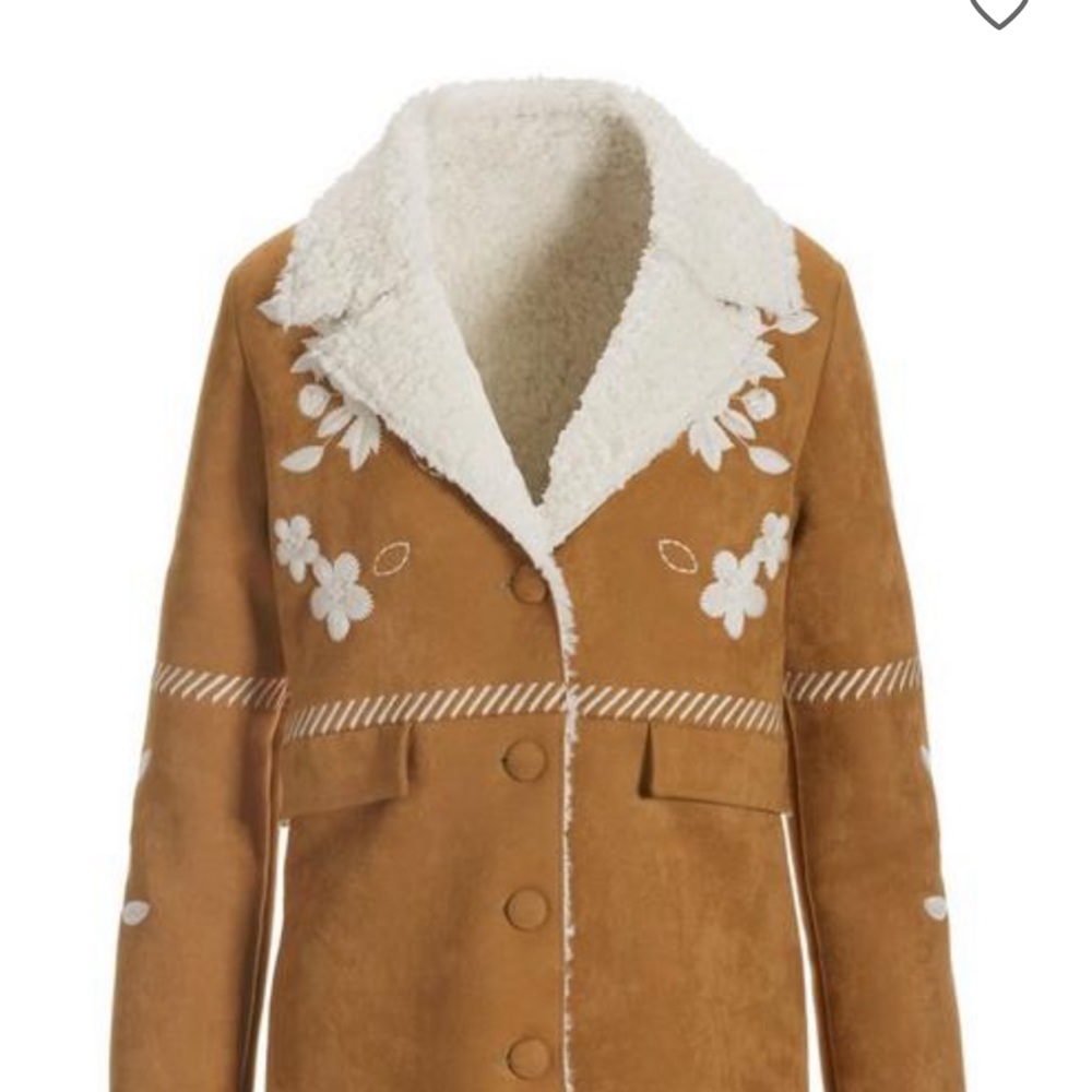 Faux Suede Shearling Embroidered Coat